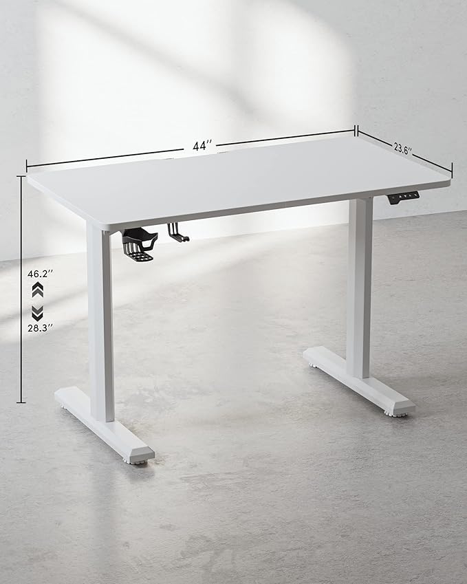 FEZIBO Height Adjustable Electric Standing Desk 44 x 24 Inches Small Stand up Table Sit Stand Home Office Desk with Splice Board White