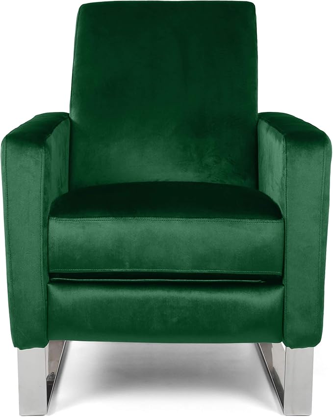 Mid-Century Fabric Rocker Recliner Chair Adjustable Single Recliner Sofa with Thicker Seat Cushion with Pocket for Living Room Bedroom Apartment (Emerald)
