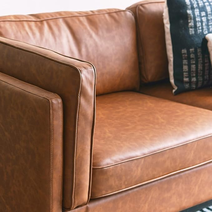 Creative Co-Op Atley High Sided Sofas Vegan Cognac Leather