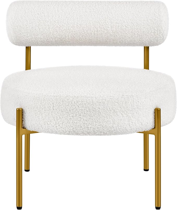 Topeakmart Modern Vanity Chair Boucle Fabric Accent Chair with Gold Metal Legs for Living Room Makeup Room White