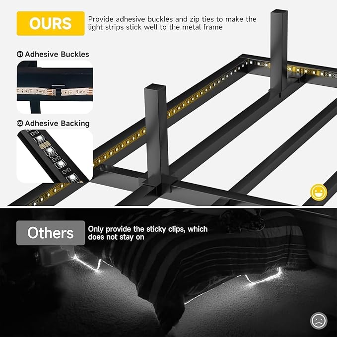 Floating Bed Frame King Size with LED Lights and Charging Station Metal Platform Bed Easy Assembly No Box Spring Needed