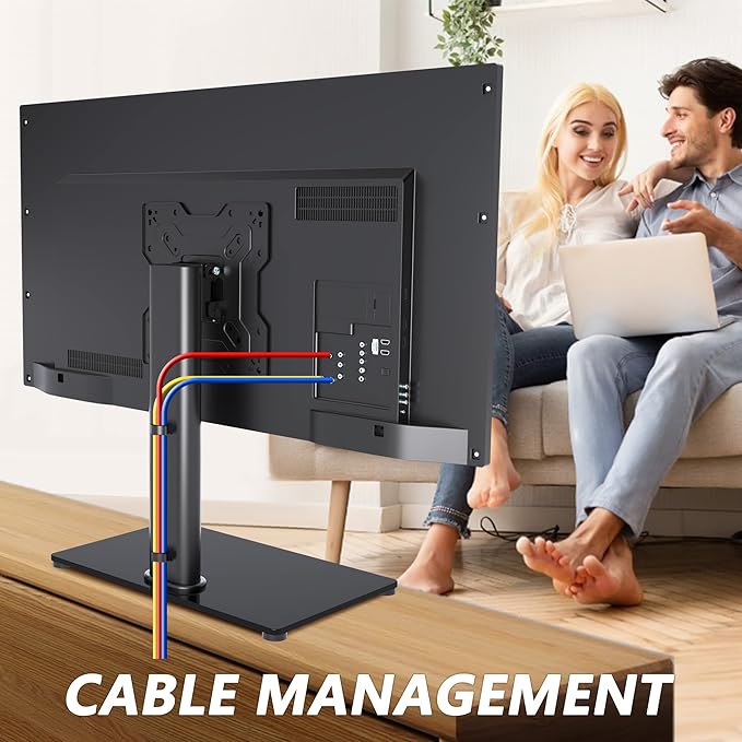 Universal TV Stand Base Table Top TV Stand for 17-43 Inch LCD/LED TVs Height Adjustable Monitor Mount Stand with Tempered Glass Base Holds up to 88lbs VESA 200x200mm TS103
