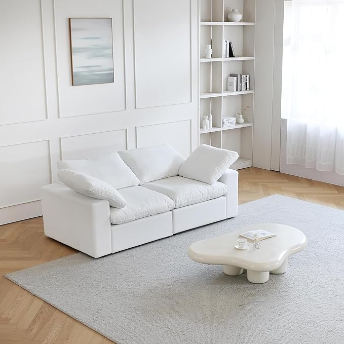 JACH Modular Cloud Sectional Sofa Love Seat Cloud Couch Modern Comfy Sofas for Apartment Small Space Covers Removable Minimalist White Couch for Living Room