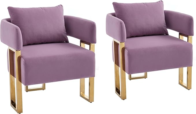 Oversized Lilac Teddy Accent Chair Modern Barrel Chair with Gold Legs Metal Frame Upholstered Armchair for Bedroom Living Room Sofa Chair Club Side Chairs Home/Business (Set of 2 Lilac)