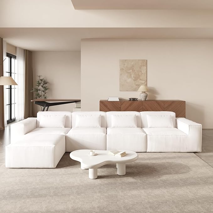JACH L-Shaped Cloud Sectional Couch 149 Huge Plus Modular Sofa Modern Comfy Cloud Couches with Reversible Chaise Ottoman Sofas Furniture for Living Room Office Apartment Beige