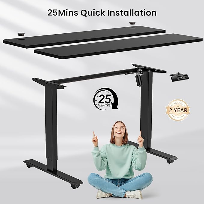 farexon Electric Standing Desk Adjustable Height 55 x 24 Inch Stand up Desk with Large Mouse Pad Rolling Wheels &amp Foot Pad27''-46'' Lifting Range Home Office Computer Desk(Black)