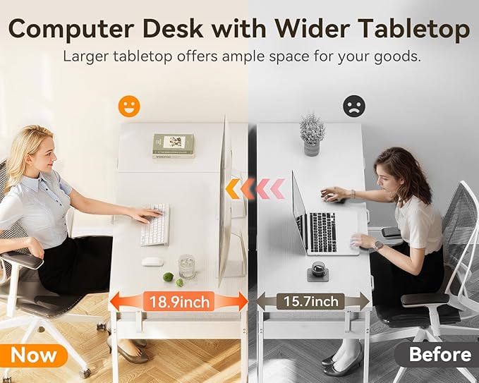 ODK Computer Desk with 6 Drawers 48 Inch Office Desk with Storage Reversible Desk with Headphone Hook for Home Office Work Study Table Vanity for Bedroom White