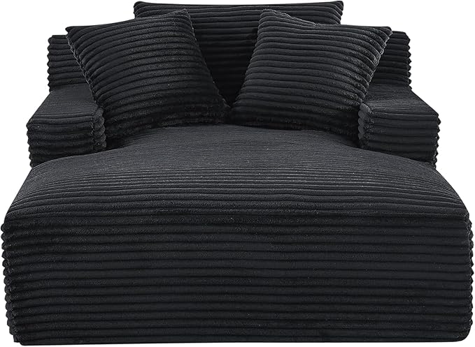 Container Furniture Chamden Oversized Chaise Lounge Chair Modern Corduroy Sofa Bed with Full Foam Cushioning Cozy Convertible Sleeper for Living Room or Bedroom Black