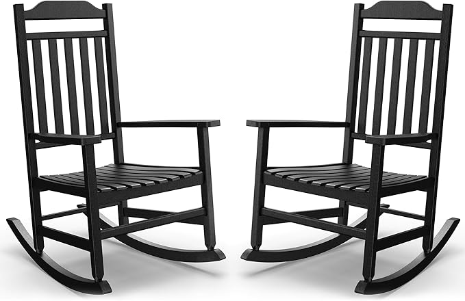 EasyUp Patio Rocking Chair OutdoorSet of 2Weather Resistant Poly Resin Oversized Porch RockerHigh Back Smooth DesignIndoor Outdoor Use