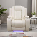 Power Theater Recliner Chair Cream White Leather Reclining Sofa Couch Chair Modern Comfy Recliner with Arm Storage/Cup Holder/USB Port for Living Room Furniture Office Home Theater