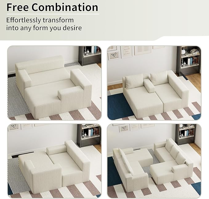 87 Modular Sectional Sofa Cloud Sectional Couch with Deep Seat Modern Modular L-Shape Sofa with Chaise Cozy Boneless Couches for Living Room Small Spaces No Assembly Required