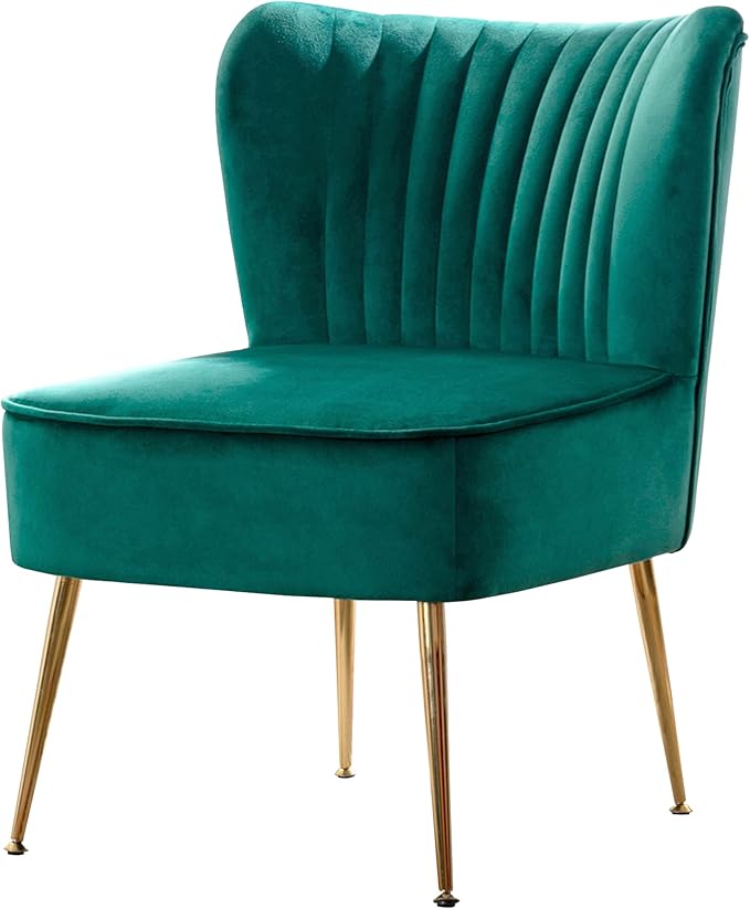 WO Indoor Furniture 22 Wide Tufted Velvet Accent Chair with Gold Metal Leg Rust and Scratch Resistant Premium Quality Seat for Your Den Living Room Bedroom Home (Green)
