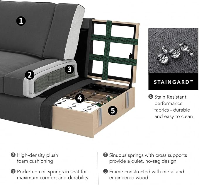 Bush Home Accent Chair with Arms Modern Armchair with Pet-Friendly Fabric Upholstery Living Room Stockton Collection Charcoal Gray Herringbone