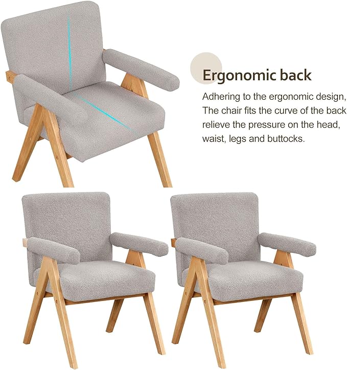 Modern Velvet Upholstered Accent Chairs Set of 2 with Wood Frame and Armrest Fabric Wooden Armchairs for Living Room Bedroom Office Reading Room (Gray)