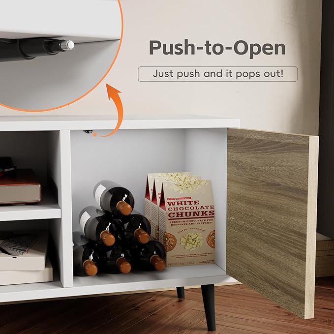 YESHOMY Modern TV Stand for 65 Inch TV 58 Entertainment Center with Storage Cabinets Media Console for Living Room &amp Apartment Minimalist Retro TV Cabinet Bright White