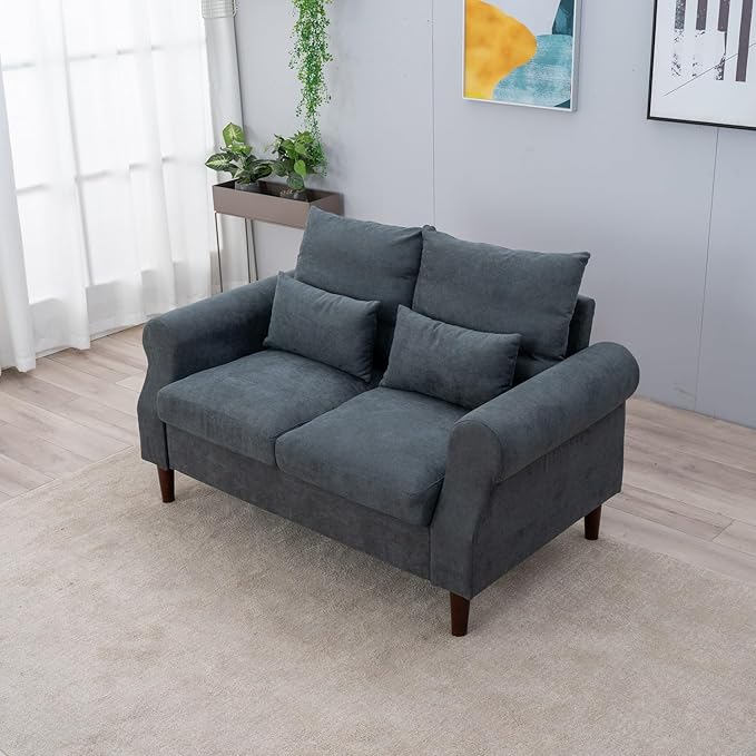 Panana Convertible Sectional Sofa CouchL-Shaped 2 or 3-Seat Sofa Sectional with Reversible Ottoman for Small Living Room Apartment (Gray Linen Fabric 2 Seater ONLY - Scroll arms)