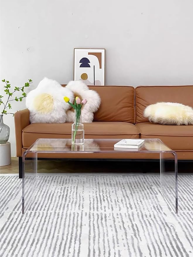 Acrylic Thick Coffee Table for Living Room. 34 Modern Minimalist Rectangular and Clear End Table.Easy to Clean and Safe Rounded Edges (16.9 D x 34.6 W x 14.6 H)