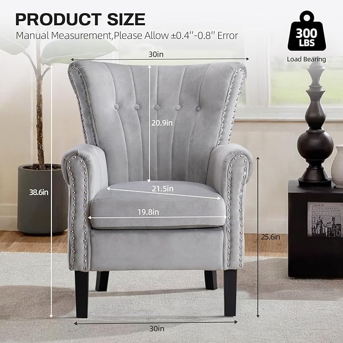 Modern Accent Chair for Living Room Comfy Upholstered Armchair for Bedroom &amp Small Spaces Mid Century Lounge Reading Chair for Office(Grey)