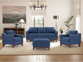 Modern 4 Piece Sofa Set with Rivets Included Chenille Accent Chair Set of 2 Upholstered 3-Seater Couches with Solid Wood Legs Storage Ottoma Living Room Furniture SetBlue