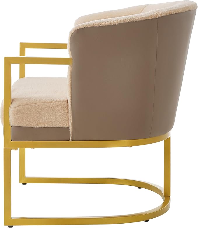 Christopher Knight Home Hailey Modern Accent Chair Faux Rabbit Fur Upholstered Lounge Chair Indoor Curved Backrest Armchair Soft Cushion Seating for Living Room Reading Home Brown + Gold