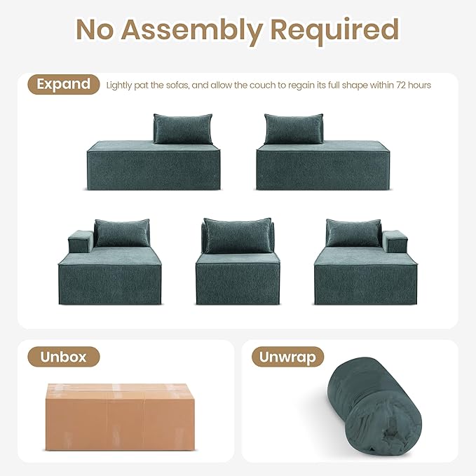 155 Modular Sectional Sofa L-Shaped Cloud Couch with Extra Long Chaise Lounge Oversized Chenille Boneless Sofa Set for Living Room Comfy Floor Seating No Assembly Required