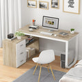 Homsee Home Office Computer Desk Corner Desk with 3 Drawers and 2 Shelves 55 Inch Large L-Shaped Study Writing Table with Storage Cabinet - Walnut and White