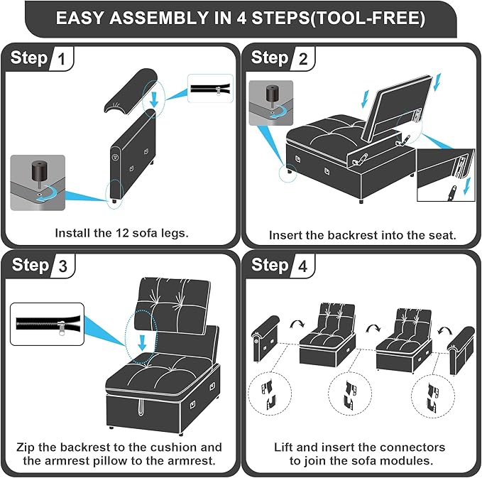Sleeper Sofa Bed Queen Size Sofa Bed Convertible Pull Out Couch with Adjustable Backrest USB Port and Side Pockets Modern 2 Seater Small Couches for Living Room Space-Saving