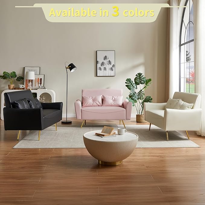 Brelice 48 Faux Leather Loveseat Sofa Modern Small Couch for Small Space with 2 Pillows 2 Seater Couch for Living Room Bedroom Office Apartment (Beige)