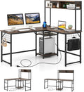 Tangkula L-Shaped Desk Converts to 2-Person Long Desk with Hutch Power Outlet &amp 3 Removable Hooks Perfect for Home Office or Gaming (Rustic Brown)