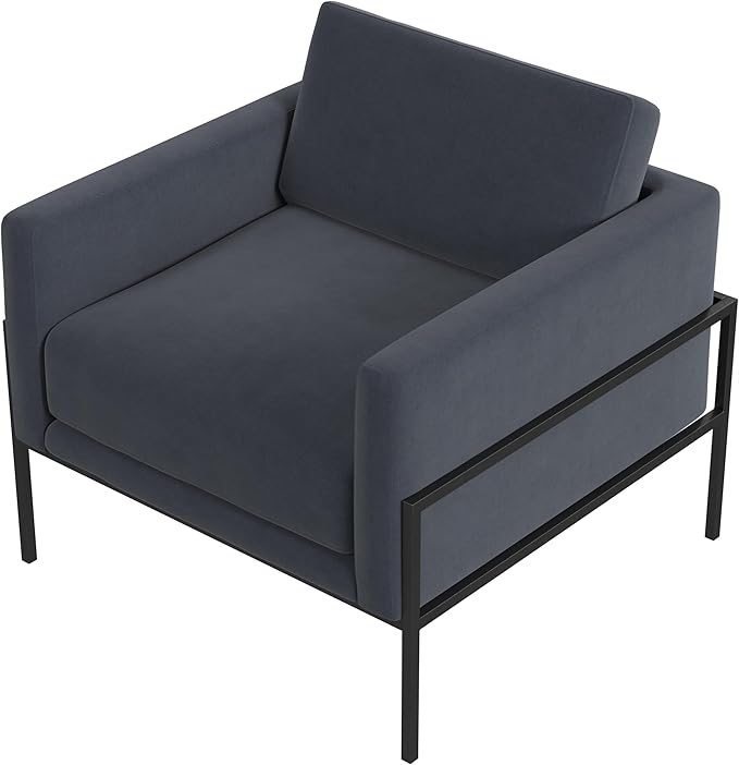 HomePop Modern Metal Frame Accent Chair|Homepop Home Décor|Accent Chairs for Living Room &amp Bedroom - Steel Blue Velvet
