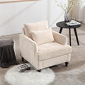 Mid Century Modern Accent Chair with 2 Pillows Chenille Upholstered Armchair with Solid Wood Legs and Thick Cushion Tufted Club Chair Comfy Reading Chair Lounge Chair for Living Room Bedroom Beige
