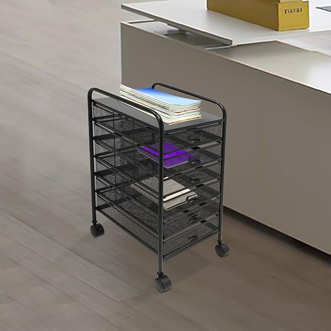 6 Tier Rolling File Cabinet Drawers Metal Filing Storage Vertical Cabinets Cart Organizer with Wheels for Classroom Office Bathroom Kitchen Home Storage and Organization Dorm
