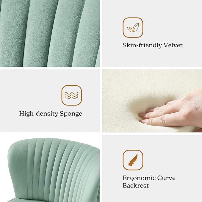 HULALA HOME Velvet Accent Chair Modern Upholstered Cute Side Chair with Gold Metal Legs Armless Wingback Slipper Chair Comfy Living Room Chair for Bedroom Guest Room VanitySAGE
