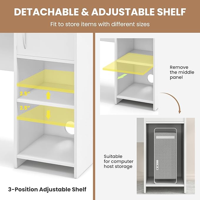 Tangkula Computer Desk with Hutch Home Office Desk with Raised Display Shelf &amp 2 Open Shelves Cabinet with Door Cable Management Holes Modern Laptop PC Desk Study Writing Desk for Bedroom