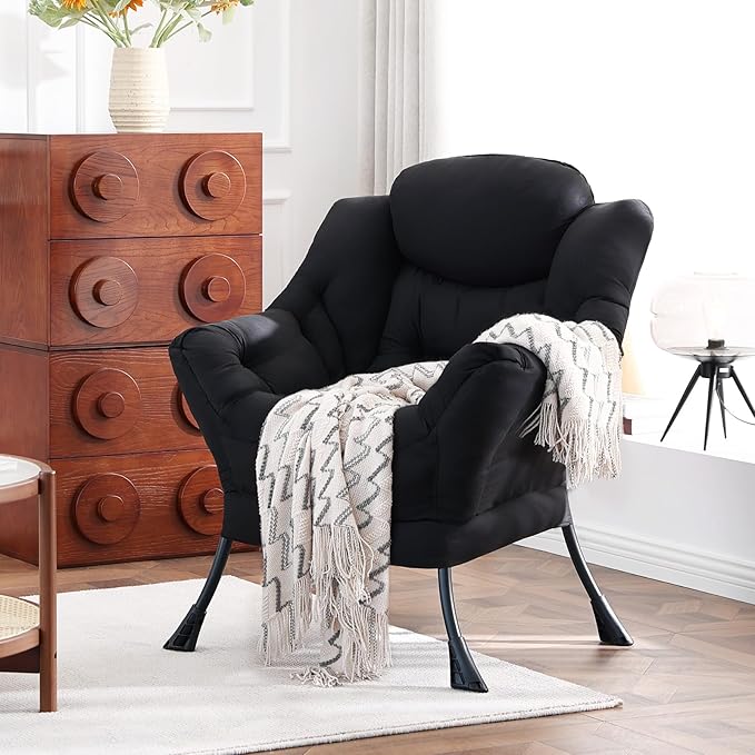 Lazy Chair Large Accent Chair Modern Comfy Armchair Black Chair for Living Room Bedroom Dorm Room Office Apartment Reading Relaxing Use