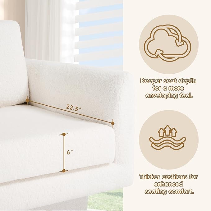 360° Swivel Modern Accent Chair 30 W Teddy Velvet Sherpa Fabric Armchair Thick Padded Upholstered Barrel Chair Comfy Lounge Sofa Reading Club Chair for Living Room Bedroom Nursery (Cream)