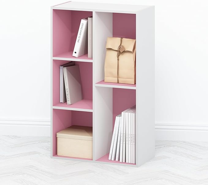 Furinno TOMI TV Stand 5-Cube Entertainment Center with Open Shelf Reversible TV Console for Living Room Bedroom Home Office Pink