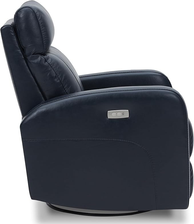 CHITA Genuine Leather Power Swivel Glider Recliner Chair for Adults FSC Certified Electric Nursery Rocker Recliner Chair for Living Room Navy Blue