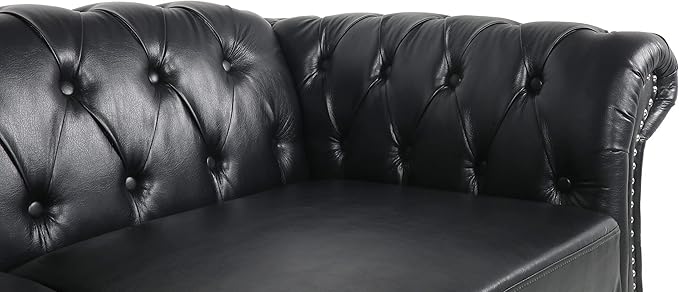 RARZOE Modern 3 Seater PU Chesterfield Sofa Upholstered Tufted Button Leather Chesterfield Couch Classic Faux Leather Settee with Nailhead Trim Scroll Arms for Living Room Bedroom(Black)
