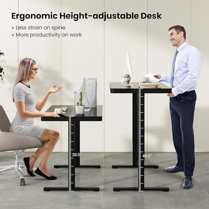 Tangkula Glass Standing Desk with Drawer 48” x 24” Height Adjustable Electric Stand Up Desk with Tempered Glass Top Sit Stand Desk with Memory Positions &amp USB Type-C Outlets for Home Office (Bla