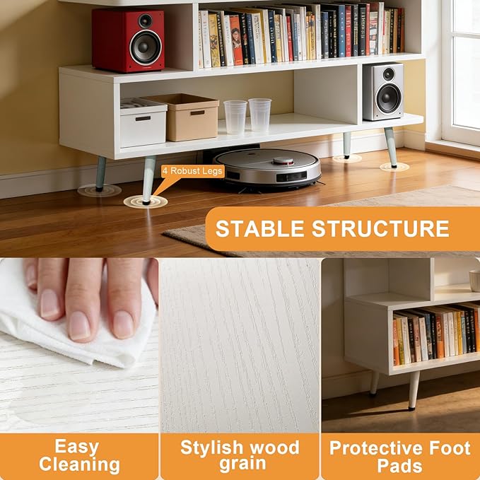Lightdot TV Stand for TVs up to 45'' Modern Entertainment Center with 3 Storage Open Large Capacity for Collection Media Console Table for Living Room/Entrance/Sofa CabinetEasy Assembly-White