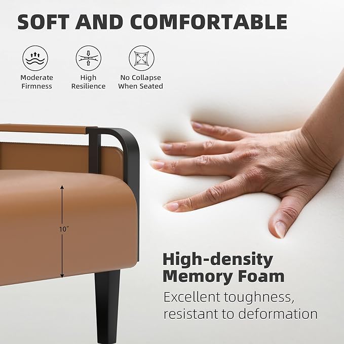 Faux Leather Accent Chairs Set of 2 Modern Upholstered Armchair with Tray Table Comfy Reading Chair for Living Room Bedroom Guest Room Brown