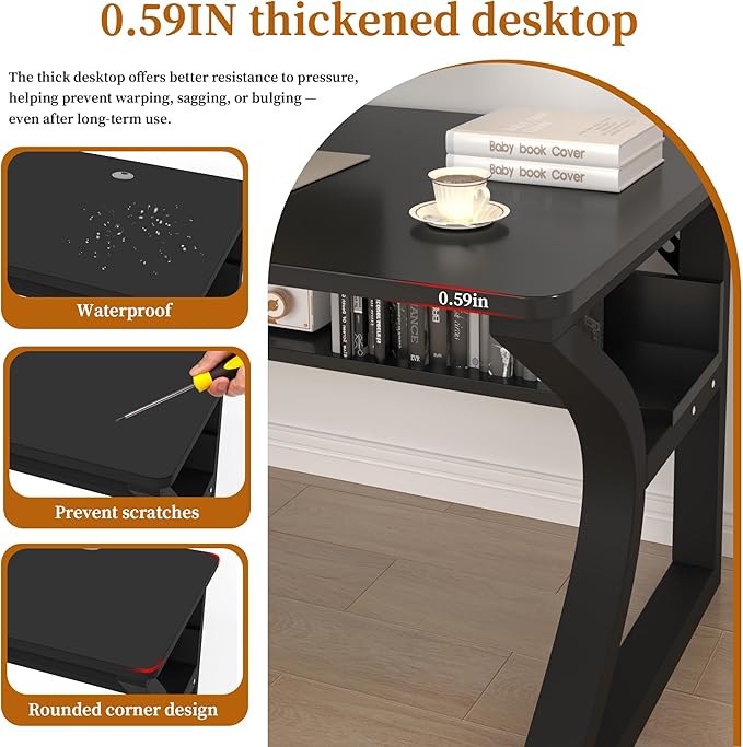 AZN Computer Desk Computer Desk 55in Office Desk w/Metal Frame &amp Storage Office Desk for Study Writing Work Game Home Office Desk Computer Desks w/Waterproof &amp Scratch-Resistant Surface B