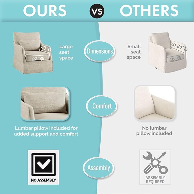 Martha Stewart London Swivel Chair - Solid Wood &amp Plywood Skirted Metal Base Accent Armchair Lumbar Pillow -Modern Classic Family Room Sofa Furniture Bedroom Lounge 28X31.5X35.25 Beige Mult