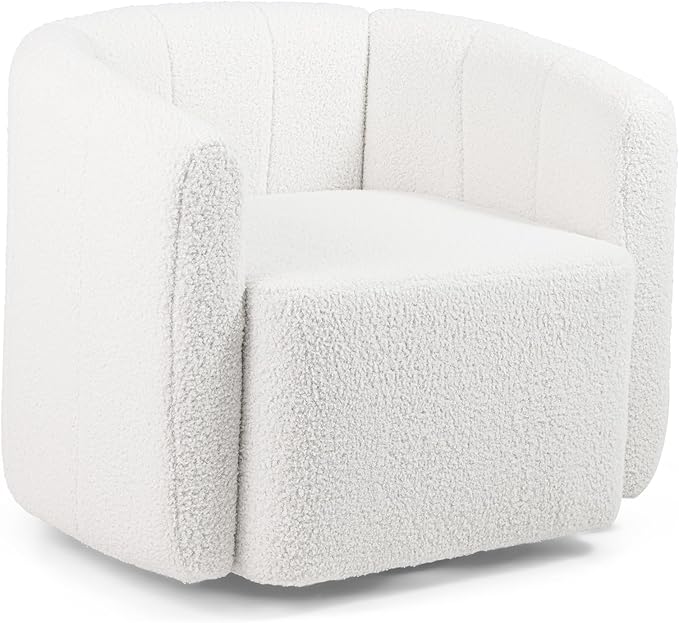 Giantex 360° Swivel Accent Chair - Sherpa Upholstered Boucle Barrel Club Chair with Padded Armrests Modern Round Arm Chair for Reading Living Room Bedroom Office White Teddy