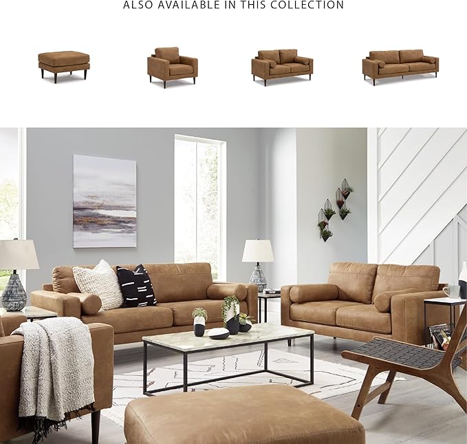Signature Design by Ashley Telora Modern Faux Leather Loveseat with 2 Bolster Pillows Dark Brown