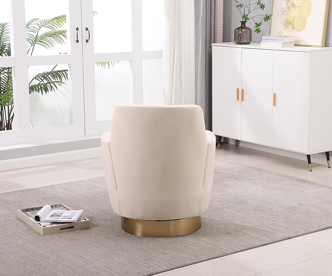 Velvet Swivel Accent Chair Upholstered Barrel Chair with Golden Base Comfy Sherpa Round Boucle Chair 360-degree Swivel Armchair for Living Room Bedroom Lounge Office Nursery Club Beige