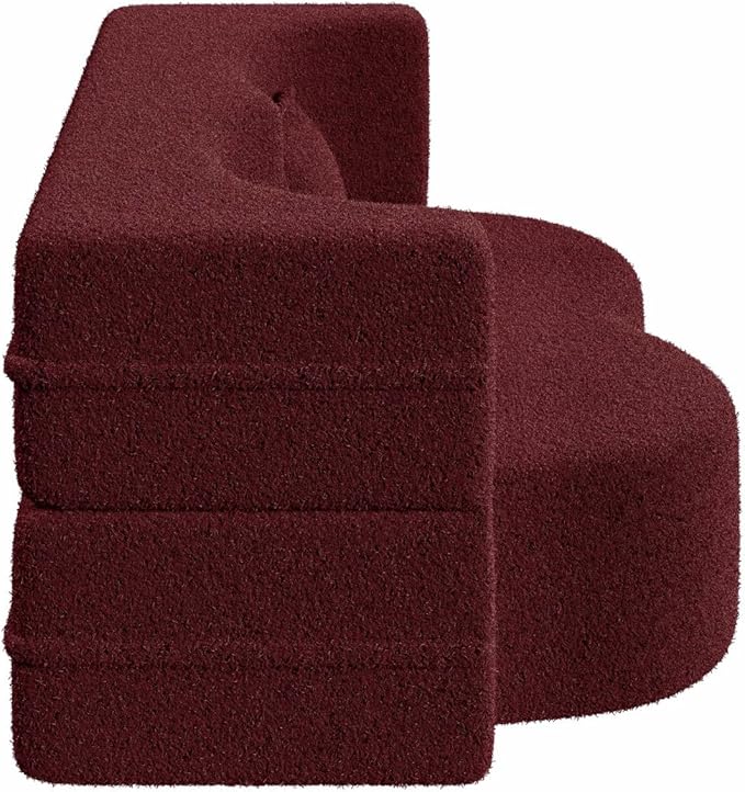 78” Floor Sleeper Sofa Bed Modern 2 in 1 Full Size Foldable Mattress with 2 Pillows Convertible Boneless Couch with Deep Seat for Living Room No Assembly Required (Burgundy &amp Teddy) | No Assemb