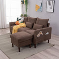 Panana 3 Seater with Footstool Chaise Small L-Shaped Corner Sofa Couch Armchair Furniture for Living Room Office (Brown Linen 3 Seater + Ottoman)