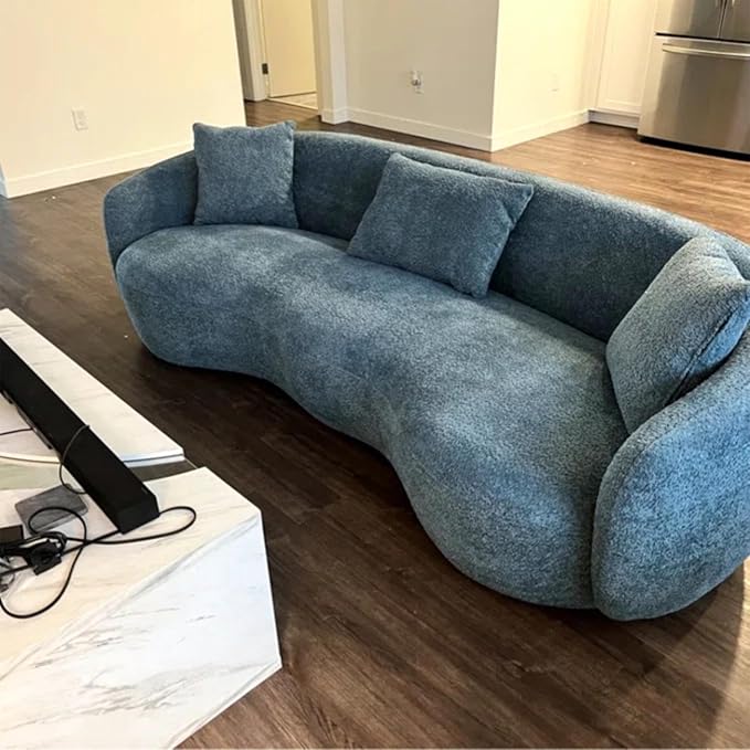 KEVINSPACE Curved Sofa Couch 93.6 3-Seater ModernCouch CurvedSofas for Living Room Boucle Sectional SofaCouch Comfy Cloud Upholstered Sofawith Pillows for Bedroom Office Apartment Blue